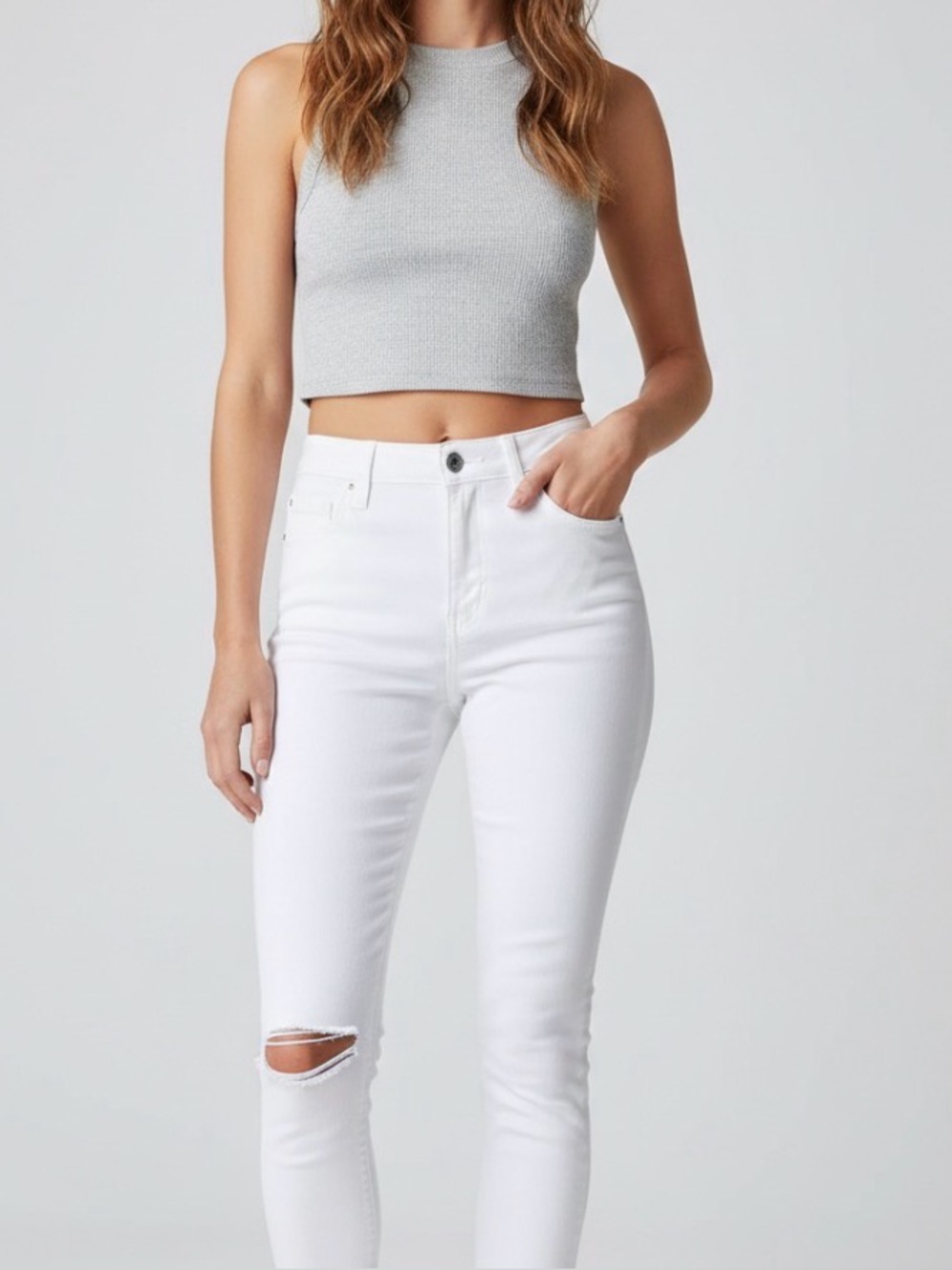 Levi's 721 High Rise Skinny White Distressed Raw Hem Jeans Size 27
